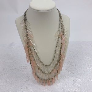 NEU Layered Beaded Necklace Lead Free Pink Clear Silver chain Statement necklace